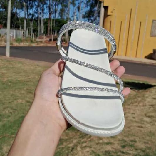 Sandália Feminina Birken Duas Tiras Strass Brilho Confortável Leve Prática Estilosa Moderna