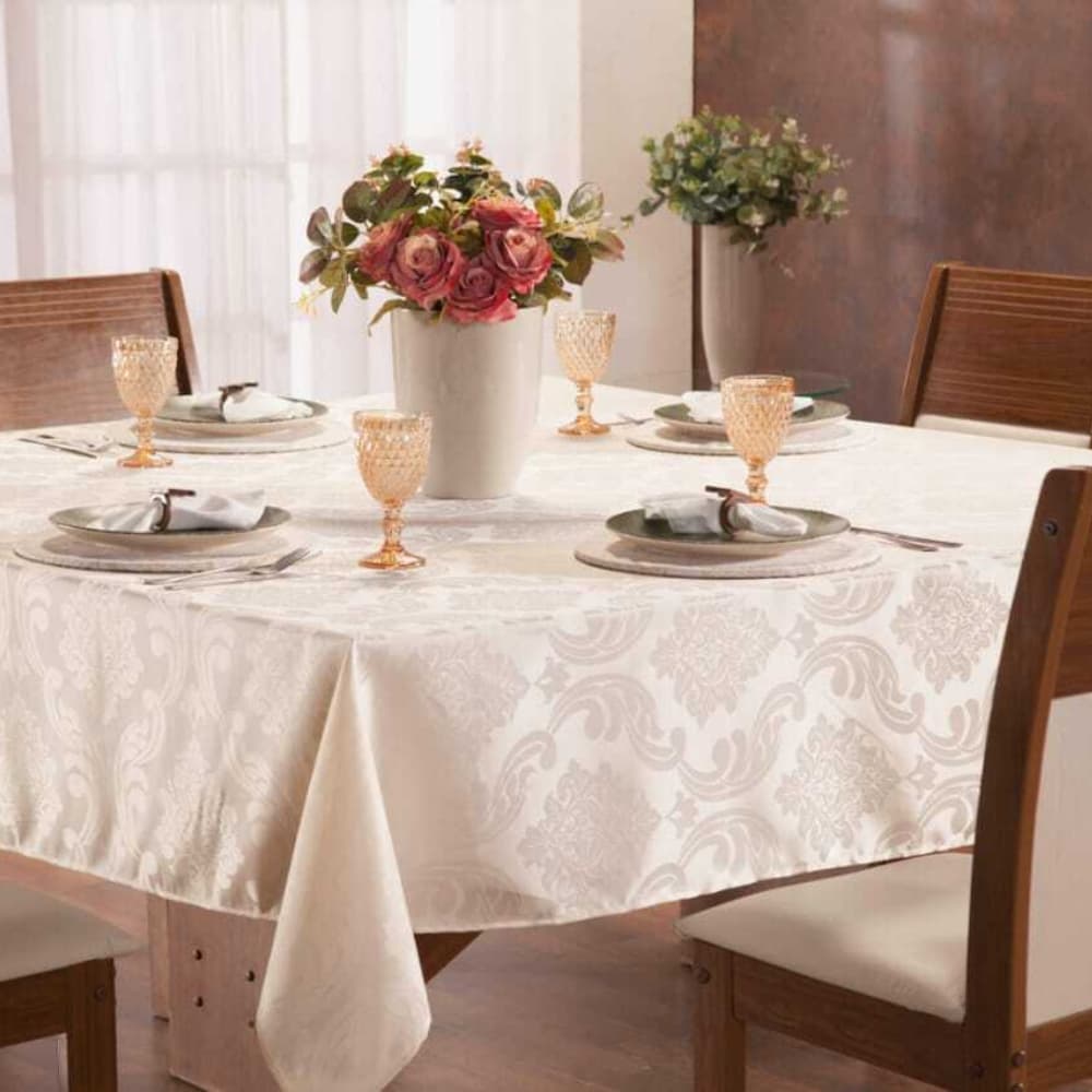Toalha De Mesa Jacquard 8 Lugares Quadrada marfim