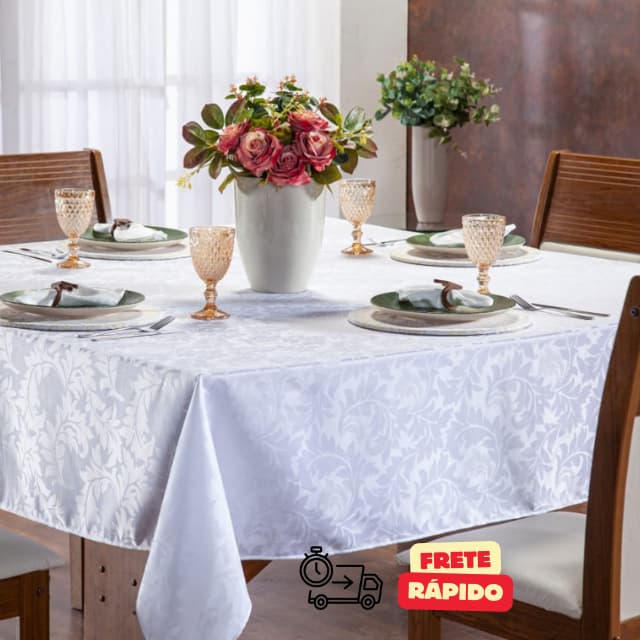 Toalha De Mesa Jacquard 8 Lugares Quadrada Branca