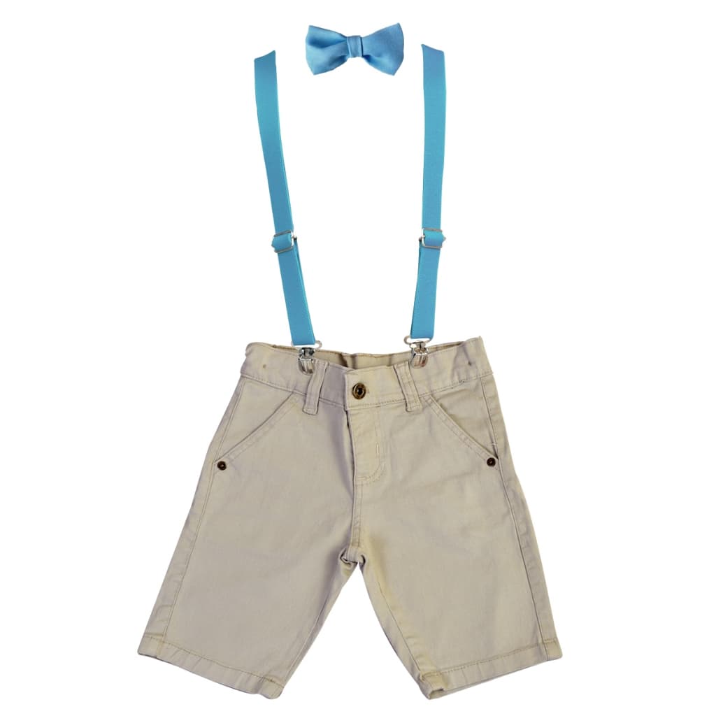 Bermuda Sarja Com Suspensório E Gravata Borboleta Masculino - Variações de Cores Batizado Casamento
