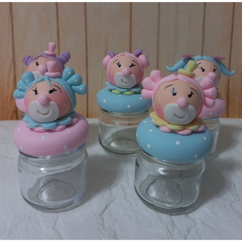 5 Potinhos em vidro lembrancinha circo rosa