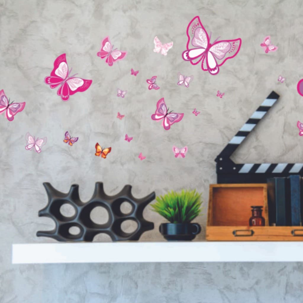 Cartela de Adesivo Decorativo Borboletas Rosa