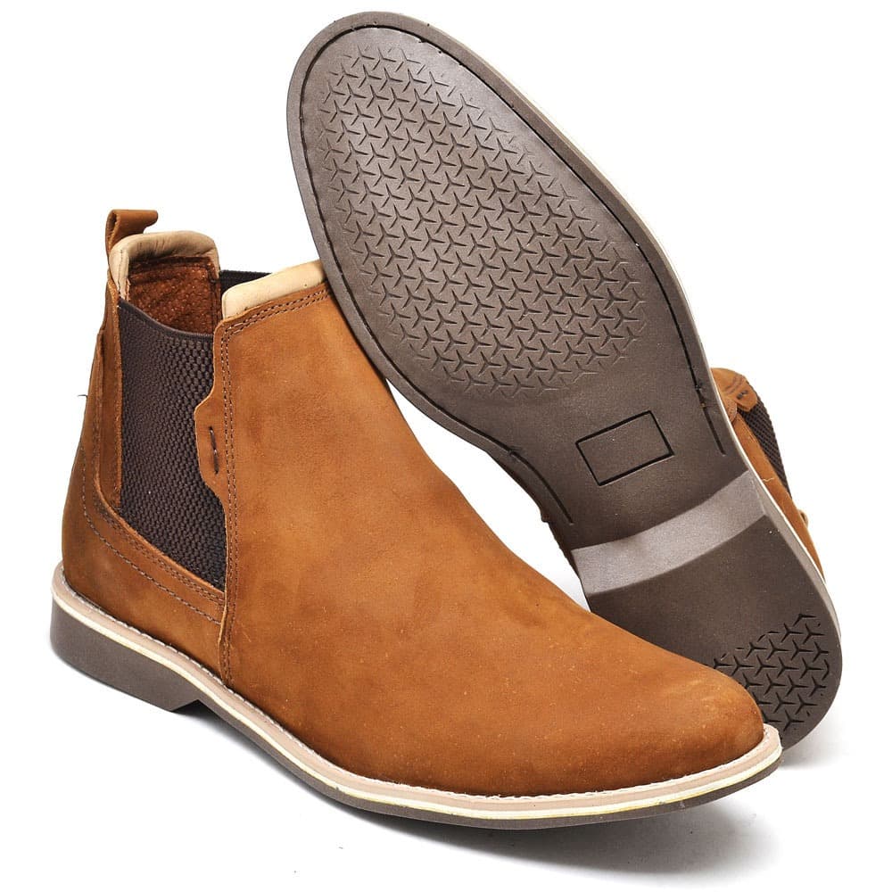 bota masculina chelsea cano curto couro elástico lateral casual calce fácil