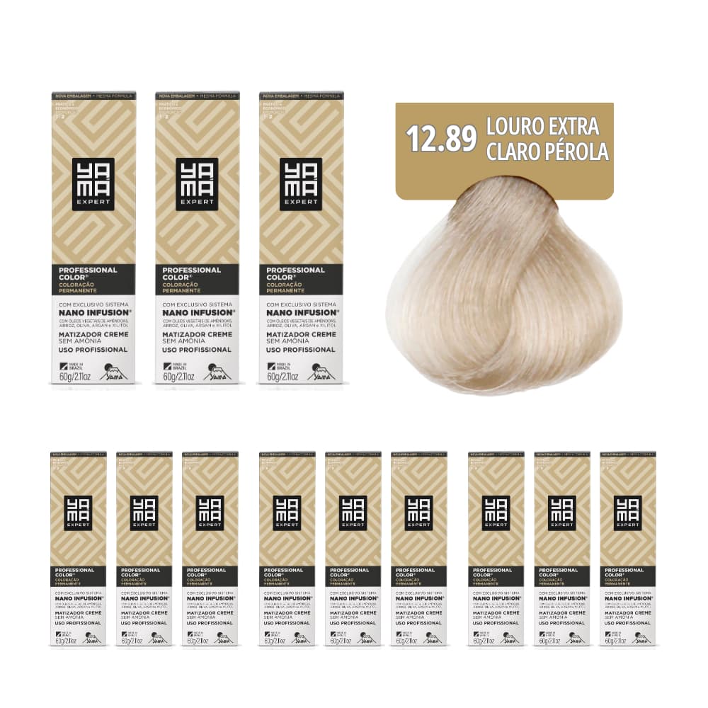 Kit C/12 Colorações Prof Color Nano Infusion 12.89 Louro Ex Claro Pérola Yamá