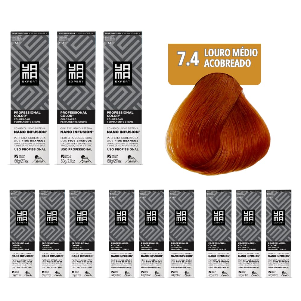 Kit C/12 Colorações Prof Color Nano 7.4 Louro Médio Acobreado Yamá