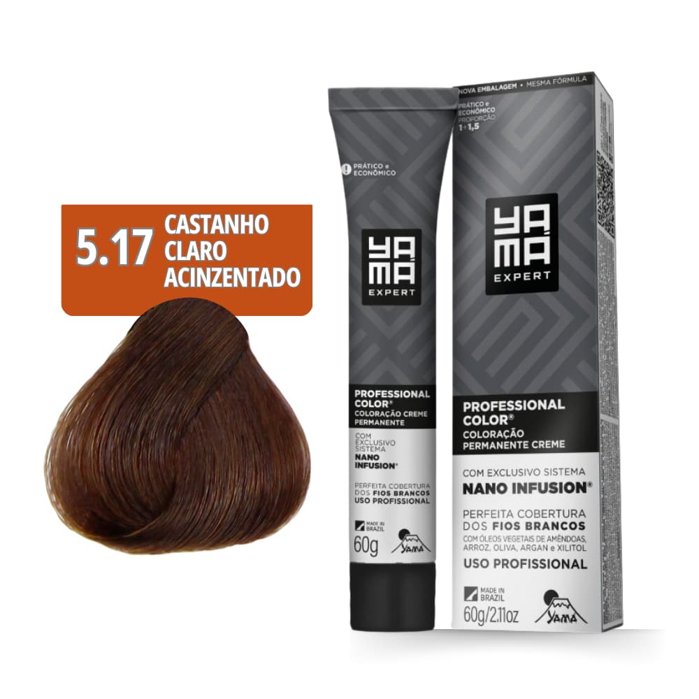 Coloração Yamá Creme Professional Color Nano Infusion 5.17 Castanho Claro Acinzentado Marrom