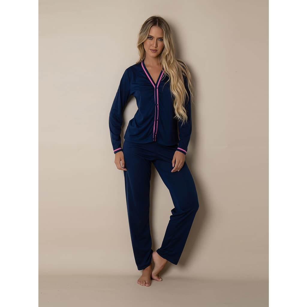 Pijama Manga Longa Feminino Pijama Blogueira  Pijama de Inverno Confortável  Pijama Aberto Quentinho