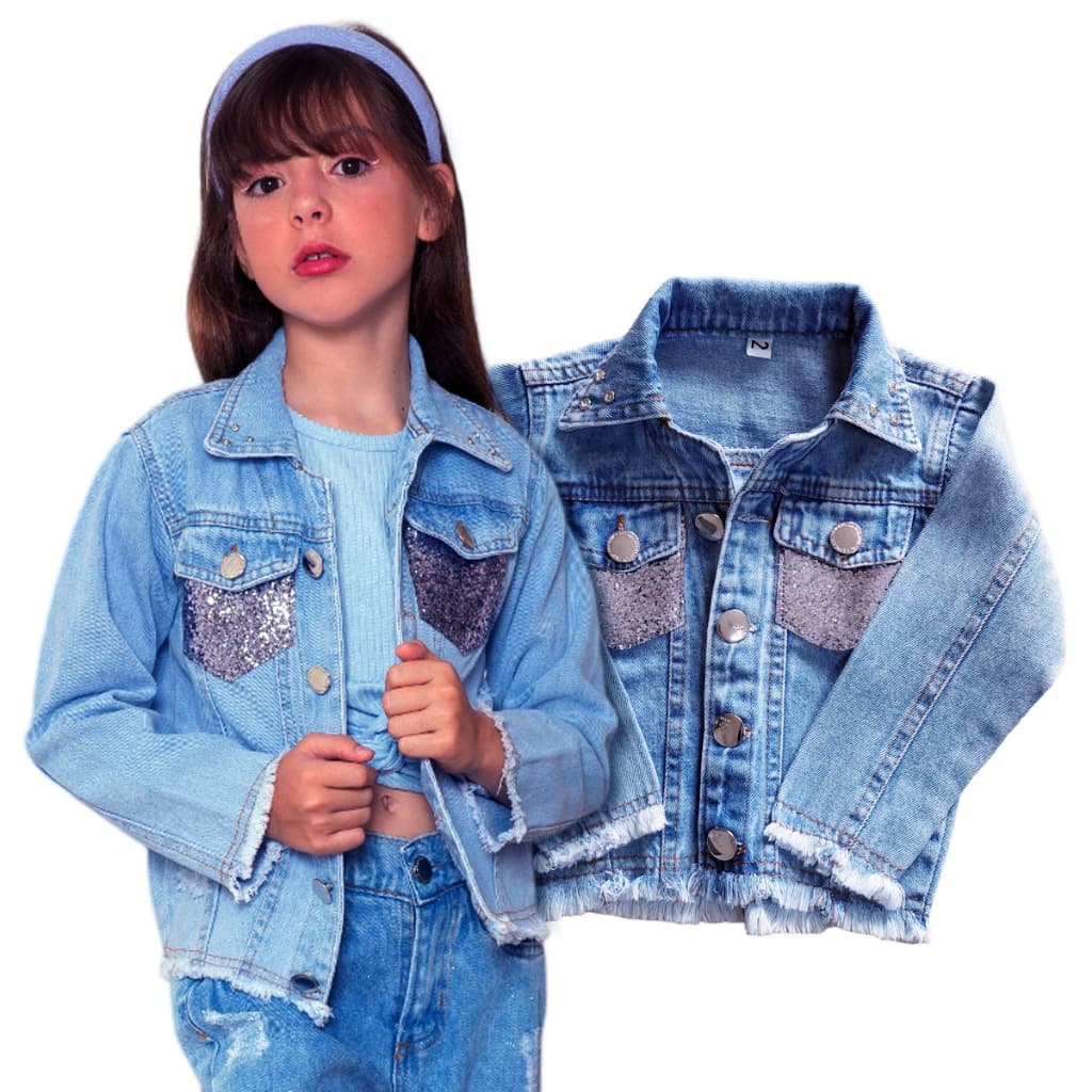 Jaqueta Jeans Feminina Infantil Boiadera Juvenil Tamanho 2 A 16 Anos - Casaco - Blusa - Manga Longa