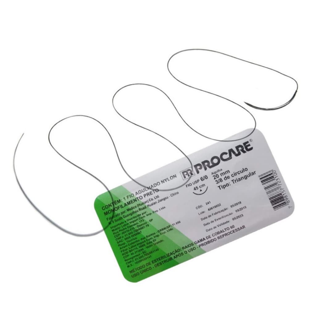 Fio de Sutura Nylon 4.0 5.0 45 cm Com Agulha Unidade - Procare