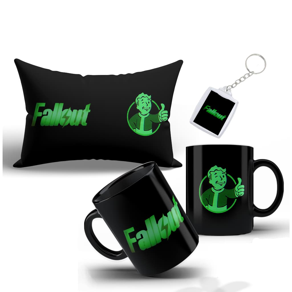 Kit Fallout Game com Caneca, Almofada e Chaveiro