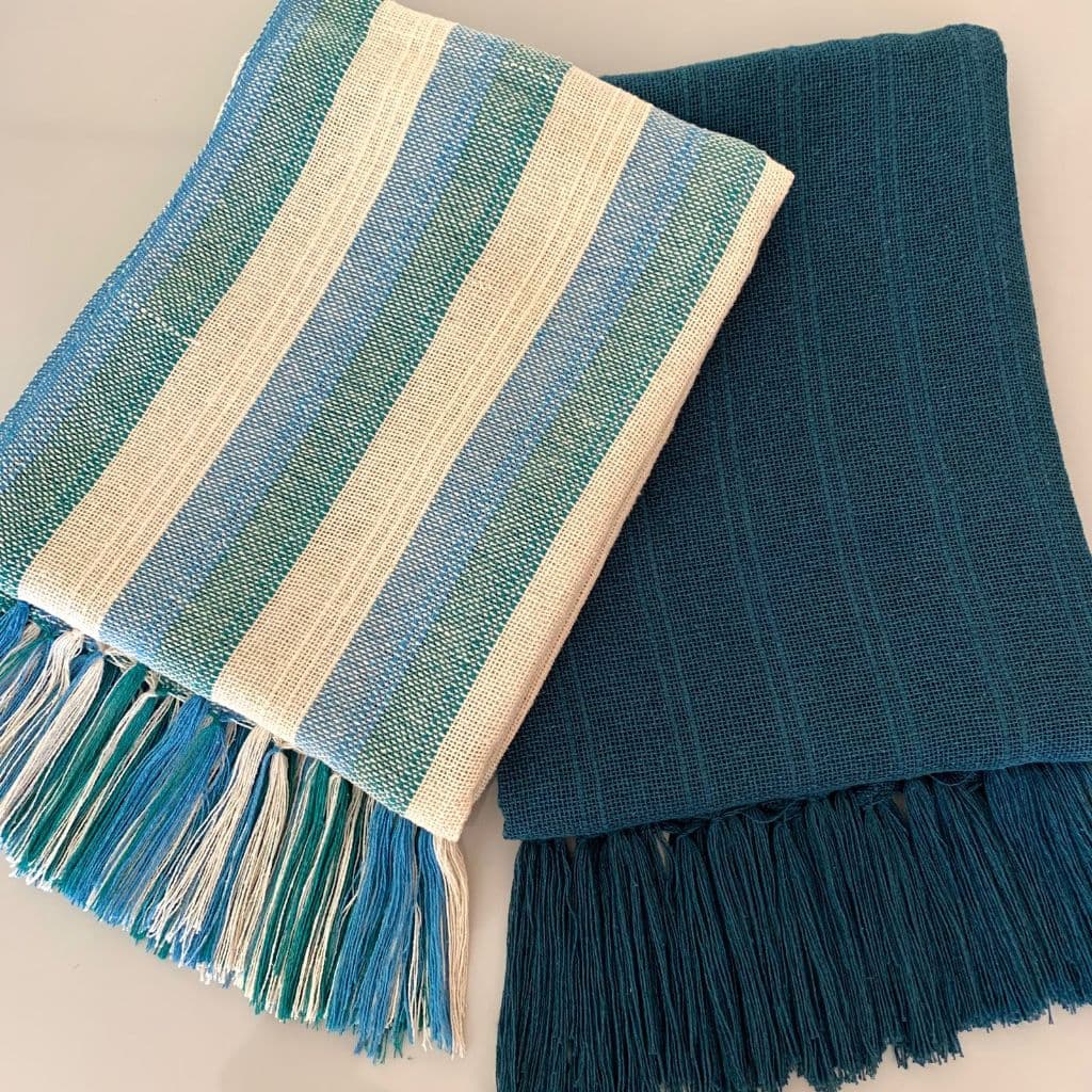 Kit 2 Manta Para Sofá Chalé\Xale Decorativo De Luxo Azul E Faixa Azul 100% Algodão