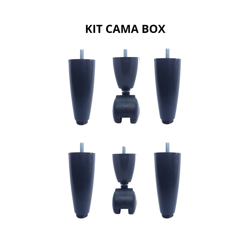 Kit Pés Cama Box com Rodizio - Cor Preto