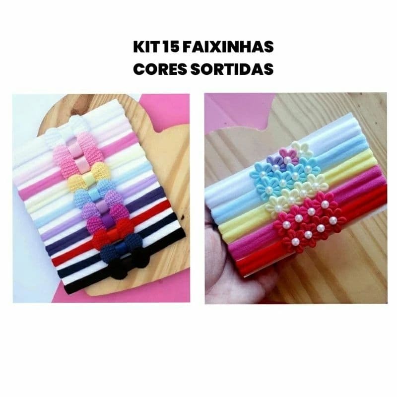 Kit 15 Faixinhas para bebê tiarinhas cores sortidas faixas de cabelo laços florzinha maternidade rn enxoval