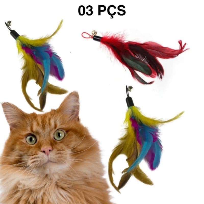 Penas coloridas Refil Varinha com sininho Pesca Gatinho Penas Brinquedo Interativo para Gatos
