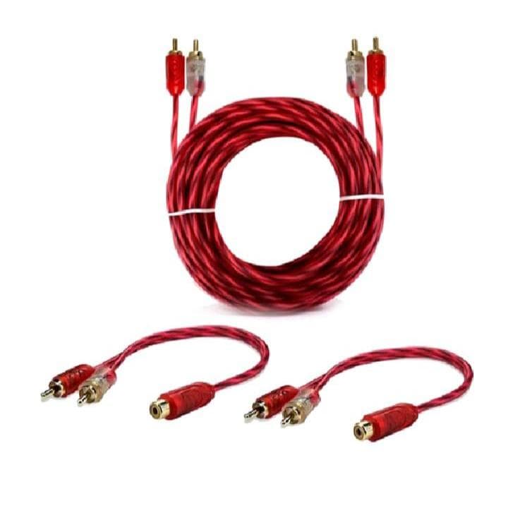 Kit 1 Cabo Rca Dupla Blindagem Injetado 5mts + 2 Rca Y 2m1f