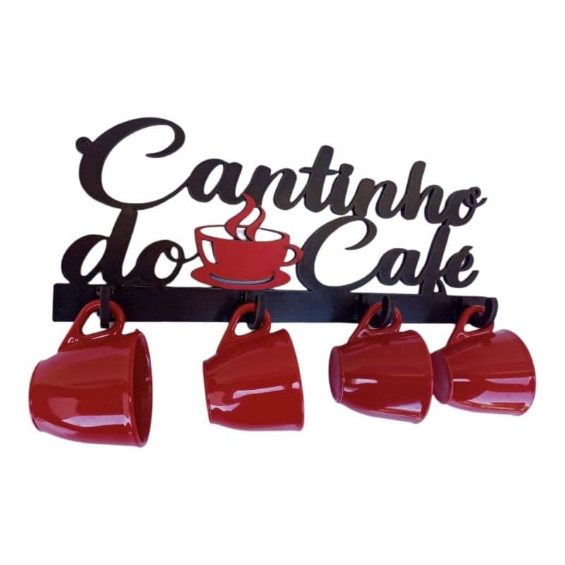 Suporte De Parede Cantinho Do Café Com Jogo 4 Xícaras De Café Cafezinho Em Acrílico 50 ml