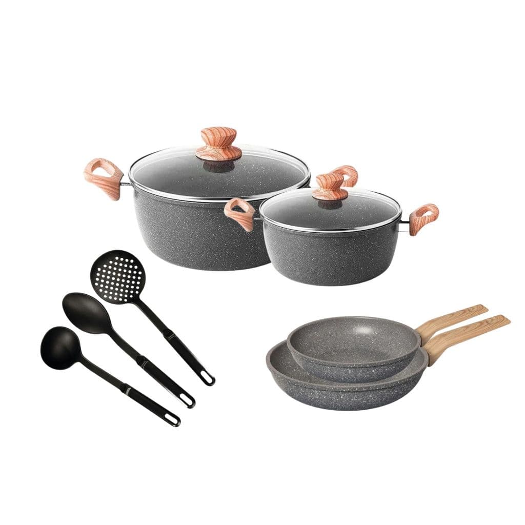 Conjunto Panelas Indução Antiaderente 9 peças Alumínio Cerâmica Nylon Completo Kit Revestimento