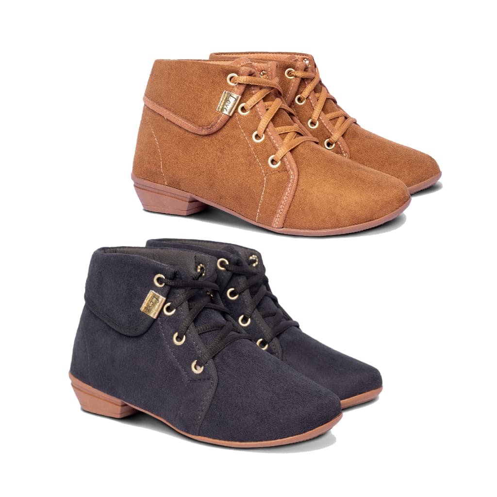 Kit 2 Pares Bota Coturno Feminino Cano Curto Botinha Feminina Camurça Promoção