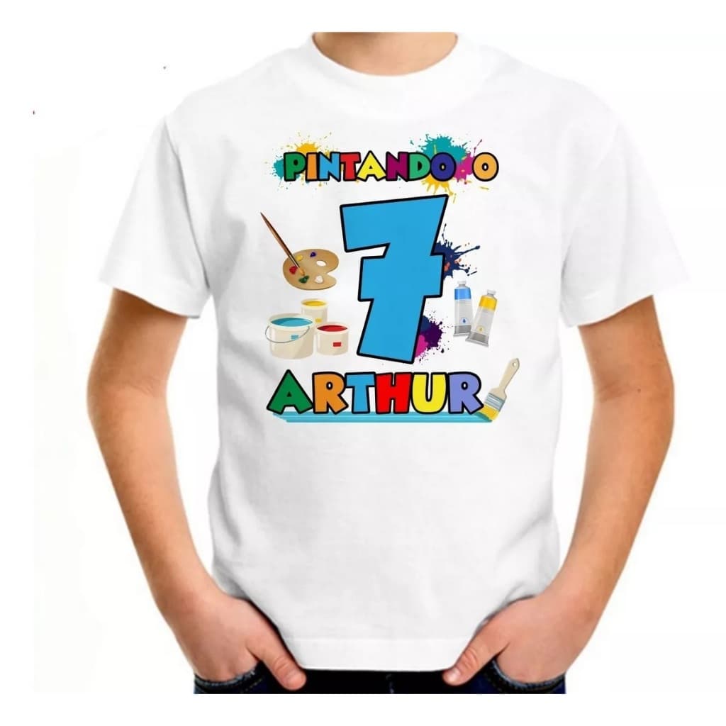 Camiseta Branca Infantil Personalizada Pintando O Sete 7