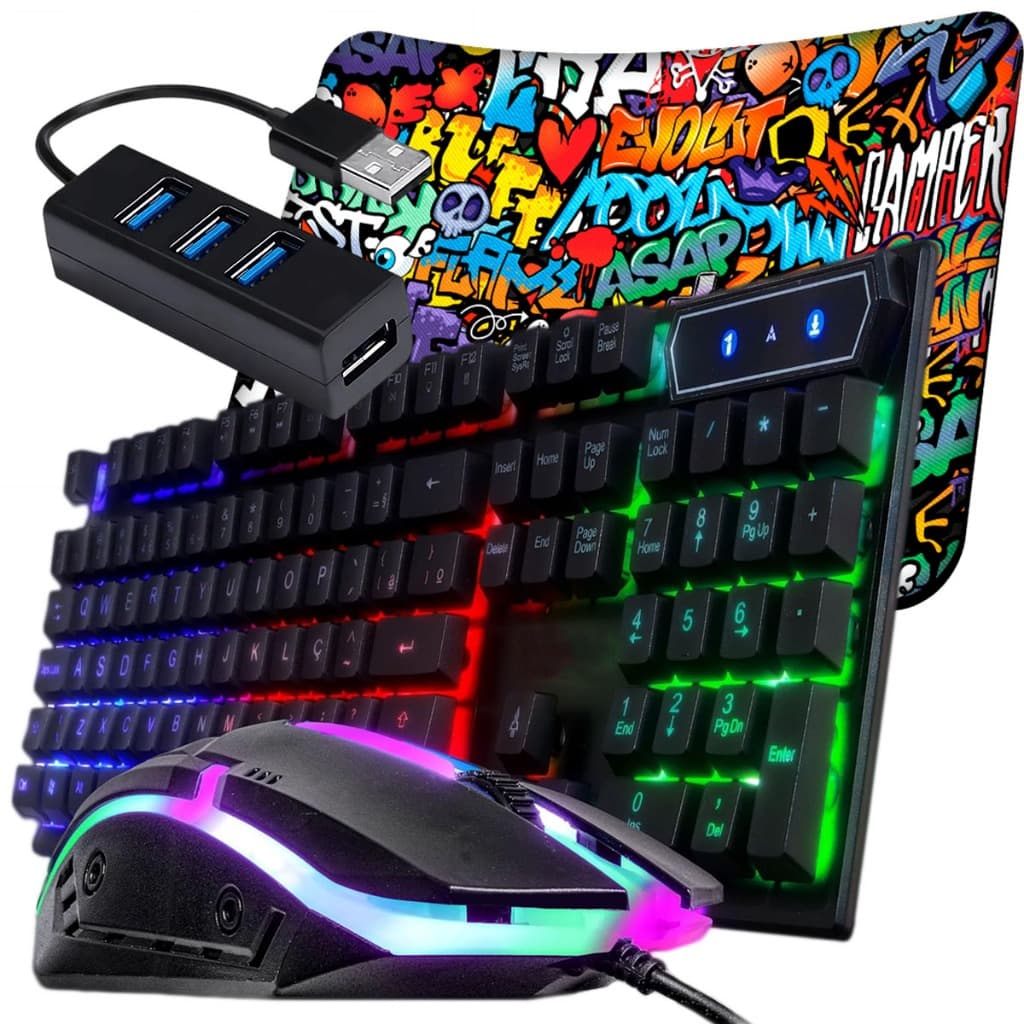 Kit Mobilador RGB Premium Semi Mecanico Teclado + Mouse e Pad Speed