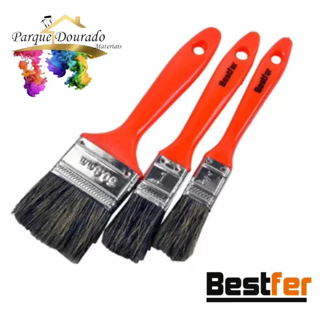 KIT Pincéis Trincha para Pintura - Kit c/3 peças 3/4 - 1'' - 2'' - BESTFER