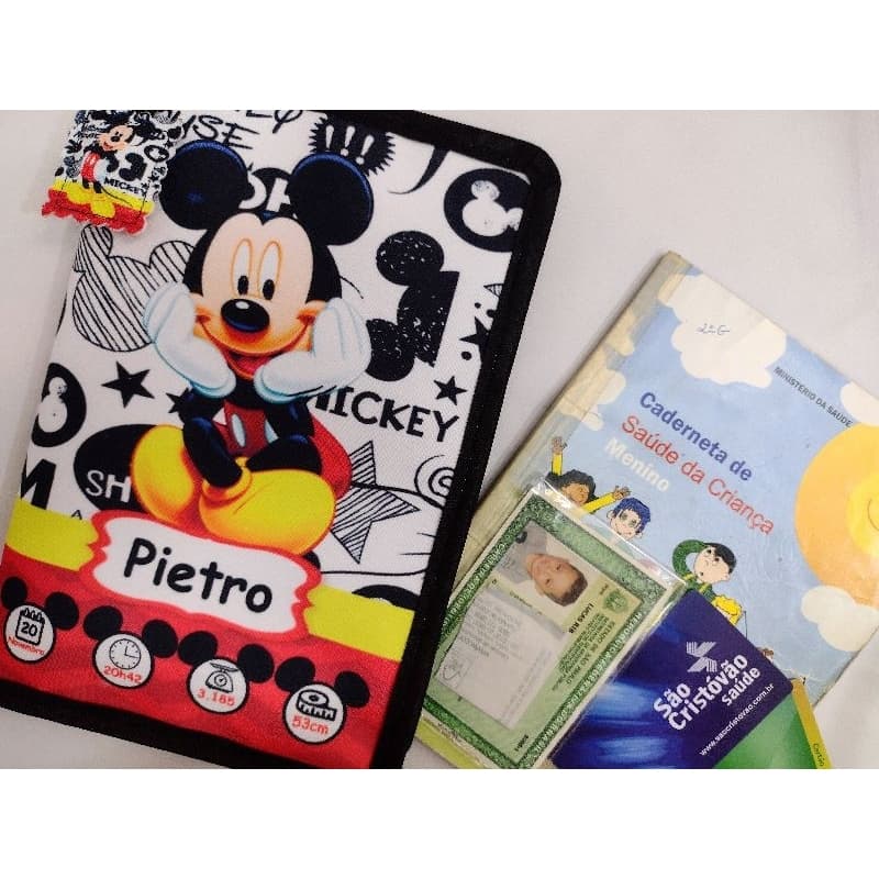 Capa para caderneta de vacinação COM DADOS DO NASCIMENTO DO BEBÊ, IMPERMEÁVEL COM ZÍPER