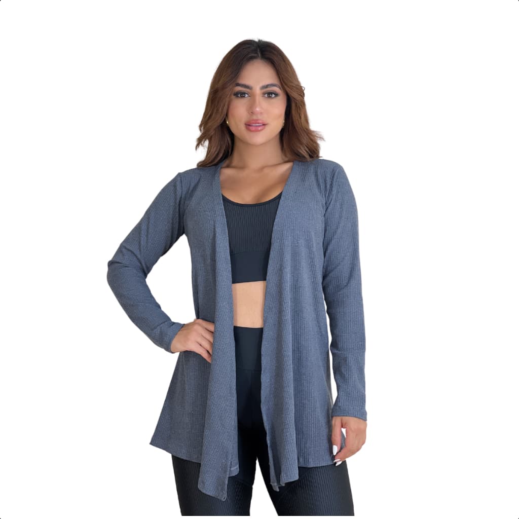 Cardigan Casaco Feminino Confortável Blusa Frio Canelada Manga Longa Kimono.
