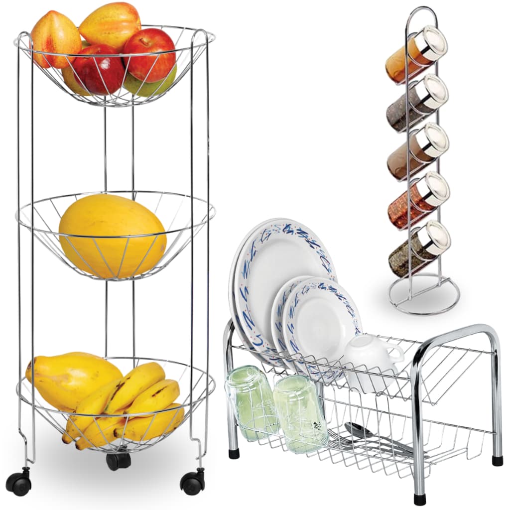 Kit Fruteira Porta Condimento Temperos Escorredor de Prato Inox Cozinha Organizador Presente bonito Decoração barato suporte prateleiras