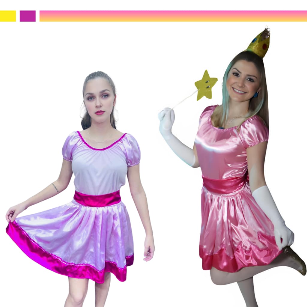 Vestido Princesa Do Mario Rosa Festa Fantasia Adulto