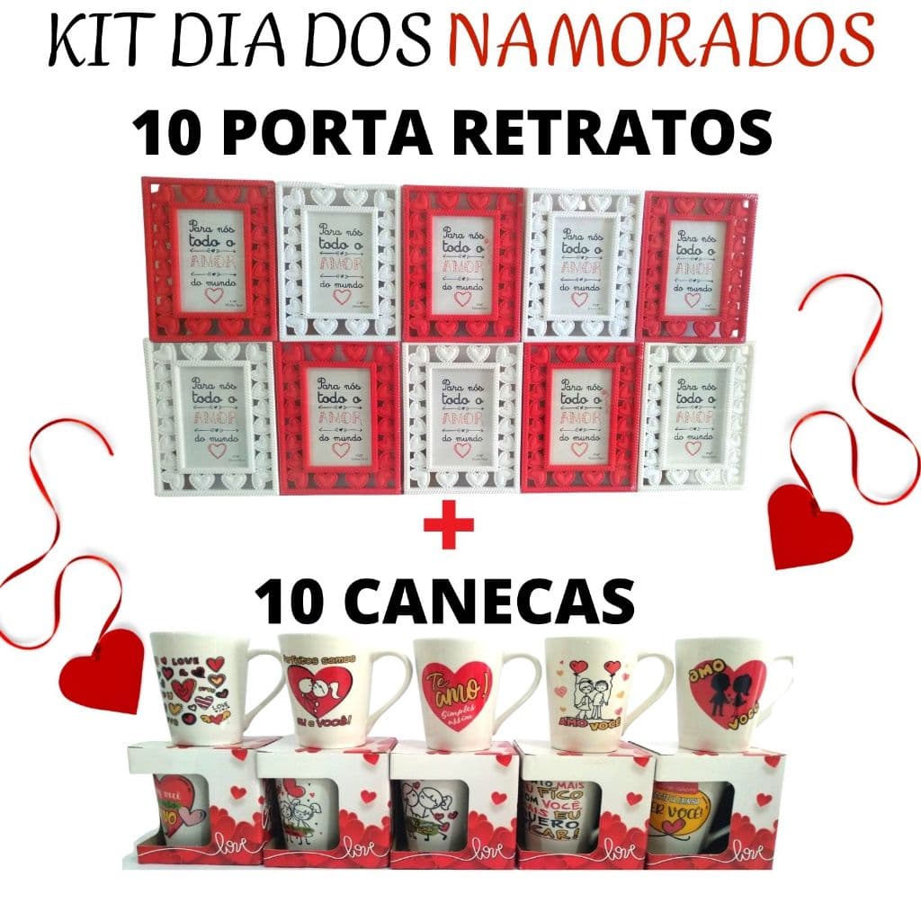 KIT 10 CANECAS E 10 PORTA RETRATOS 10X15 - DIA DOS NAMORADOS