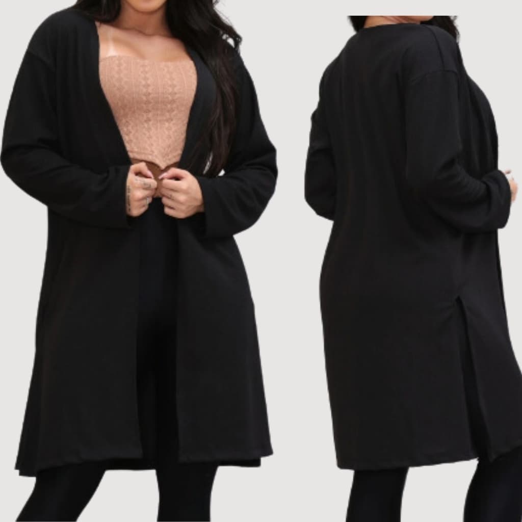 Kimono Cardigan Feminino Canelado Blusa de Frio Manga Comprida Cardigã Casaco