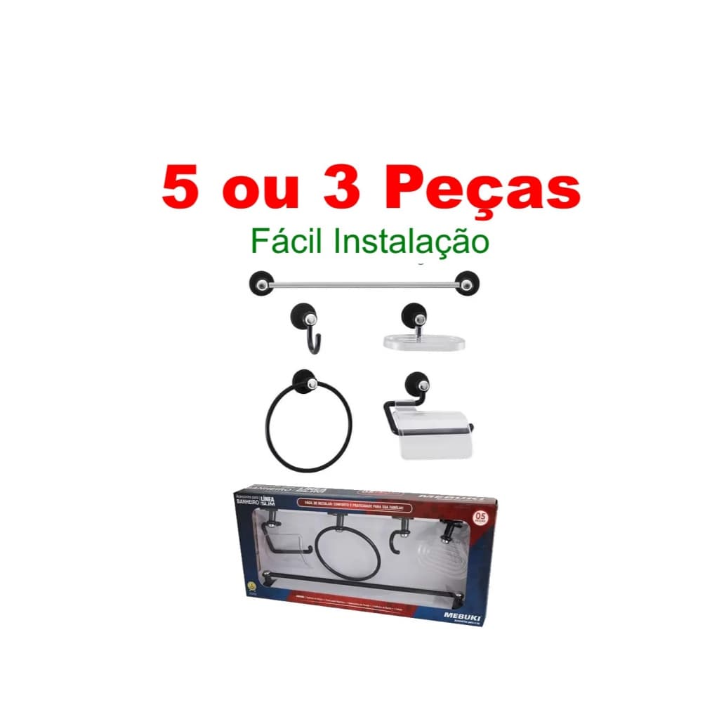 Kit Acessórios Para Banheiro 5 ou 3 Peças Porta Papel Higienico Toalheiro Saboneteira Cabide