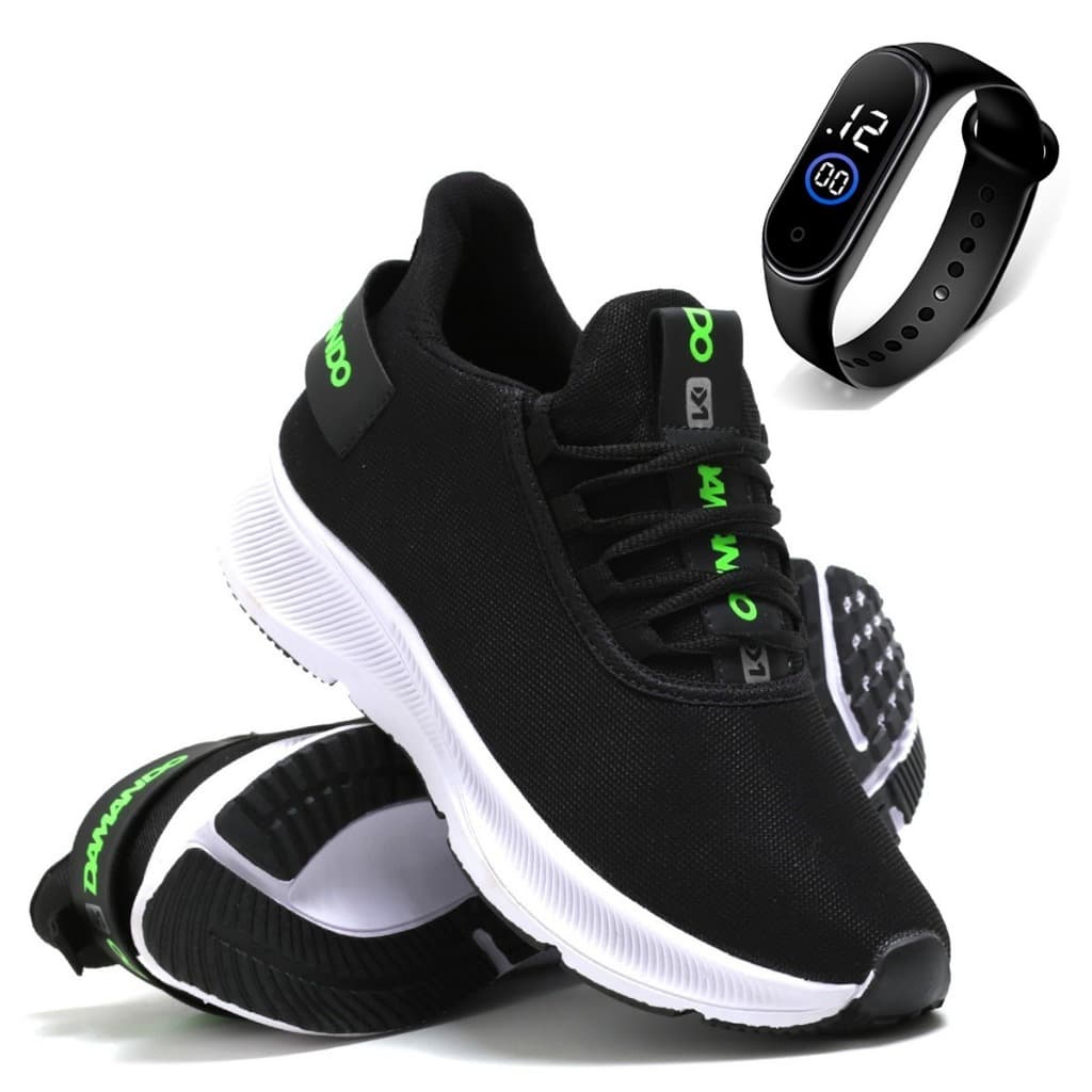 Tênis Masculino Esportivo Corrida Caminhada Academia Em Nylon Leve + Relógio