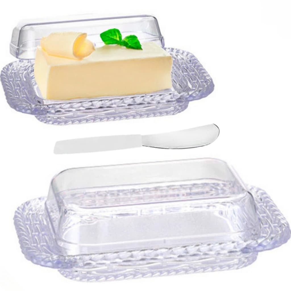 Manteigueira Porta Manteiga de Mesa com Espátula e Tampa de Acrílico Transparente