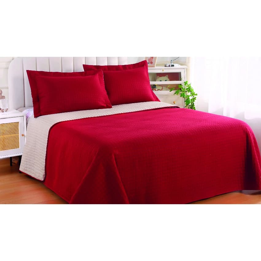 Kit Colcha Cobre Leito Cama Casal Queen 03 Peças Duo Dupla Face Duas Cores