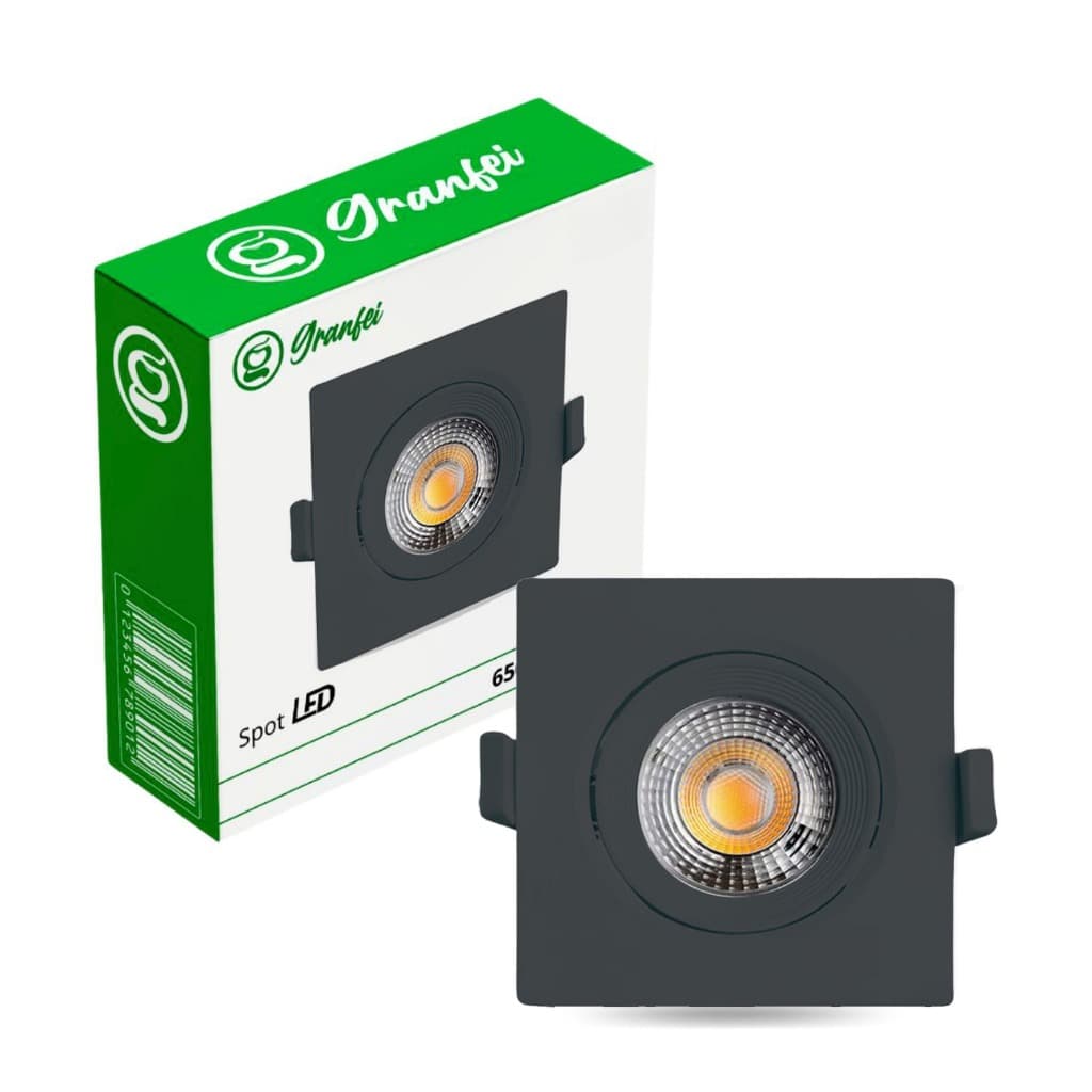 Kit 10 Luminária Led Spot 7W Preto Redondo Quadrado Embutido Branco Frio Quente 3000k 6500k Bivolt
