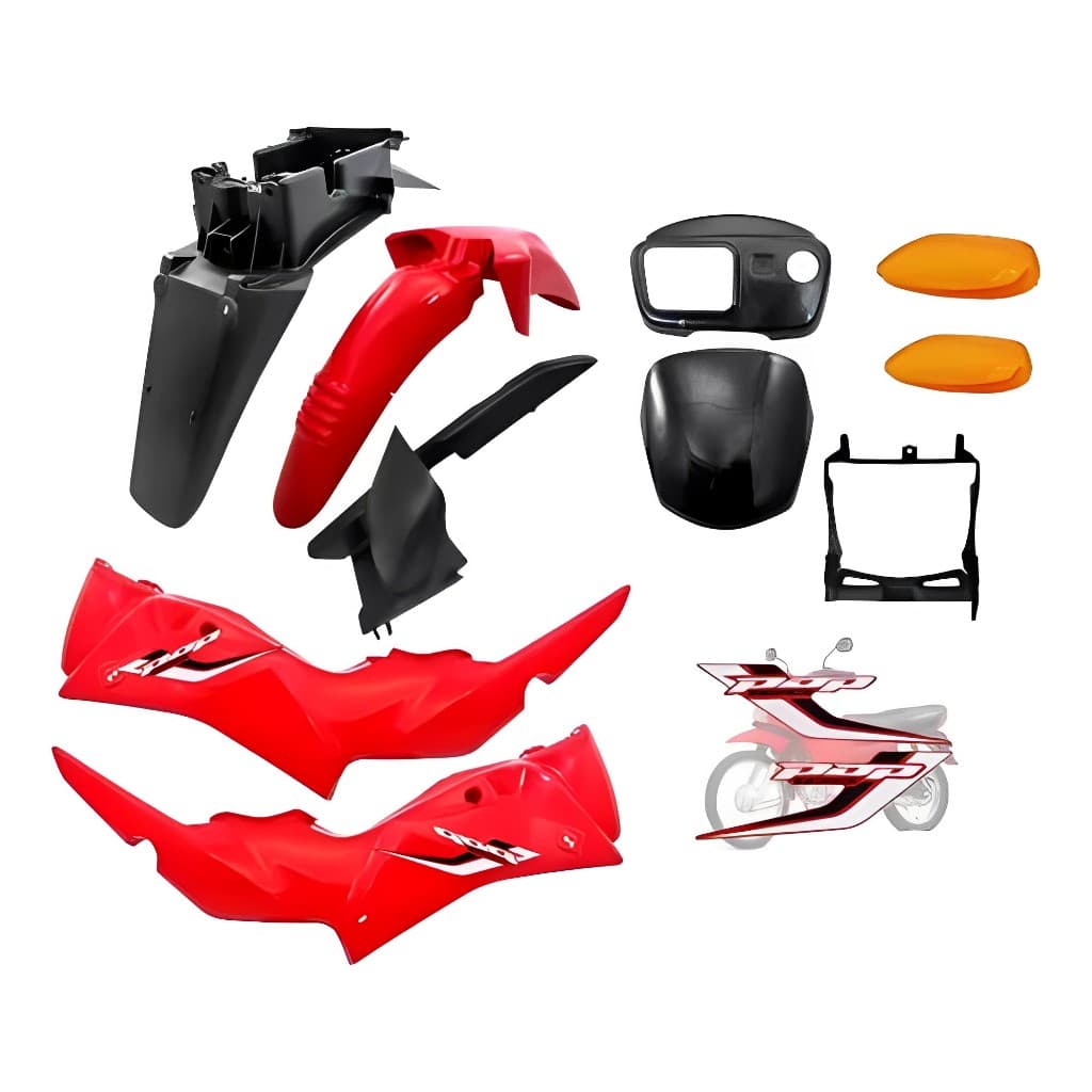 Kit Carenagem Adesivado Completo Pop 100 2013 à 2015 Vermelho