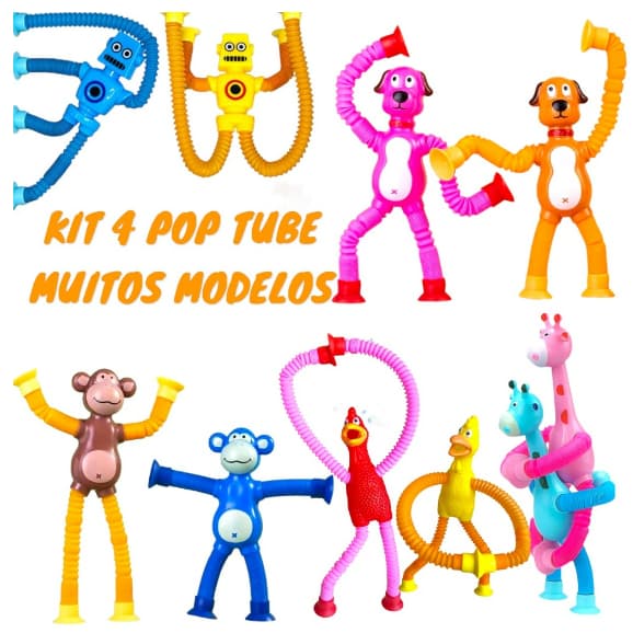 Pop Tubo Estica e gruda Girafa Robô Macaquinho Cachorro Galinha Brinquedo Ventosa Infantil