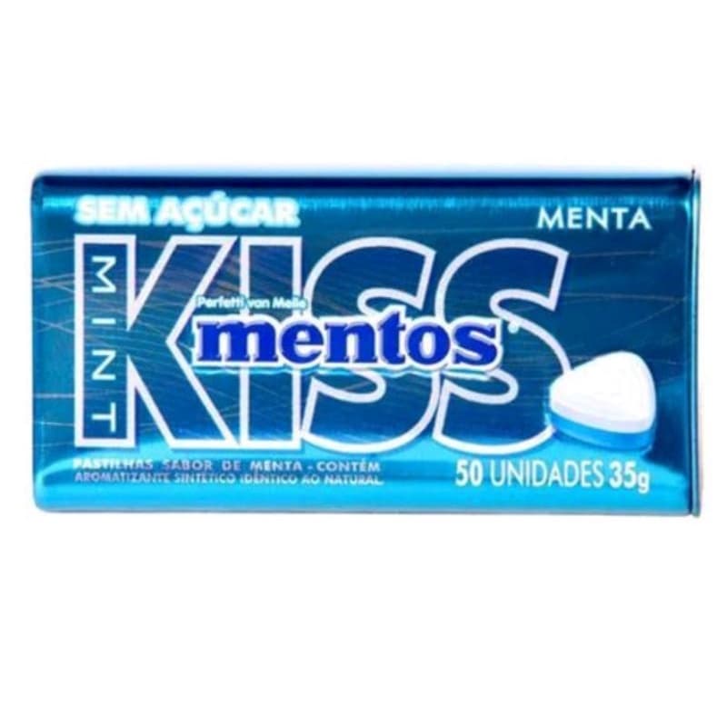 Bala Mentos Kiss Lata Sem Açúcar - Cada Latinha Com 50 Pastilhas - Morango Menta ou Menta Forte