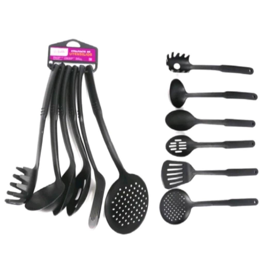 Kit Utensílios De Cozinha Com 6 Unidades Resistente Plástico Colher Arroz Vazada Pegador Massa