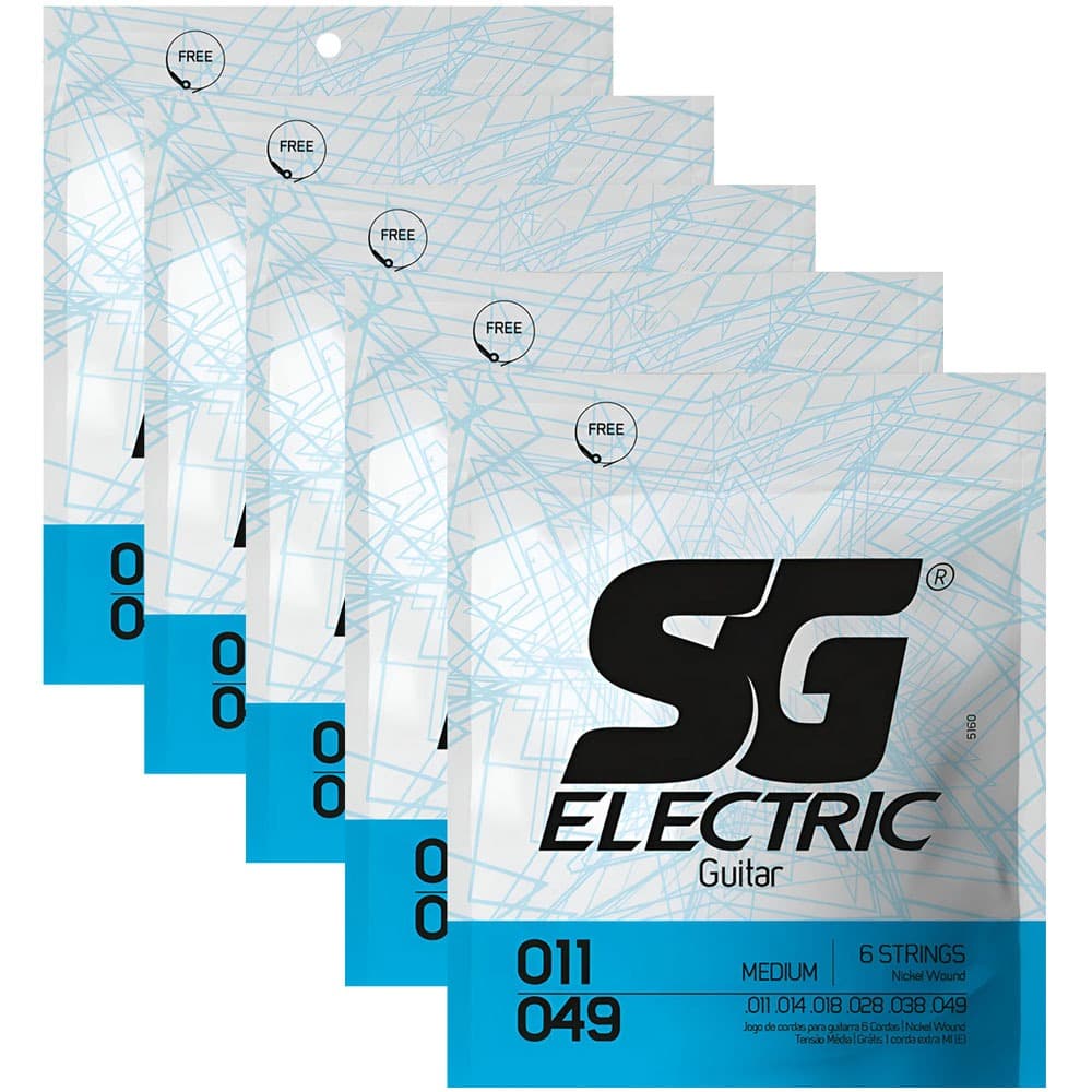 Kit C/ 5 Encordoamento Cordas Para Guitarra Sg 011 + Palheta