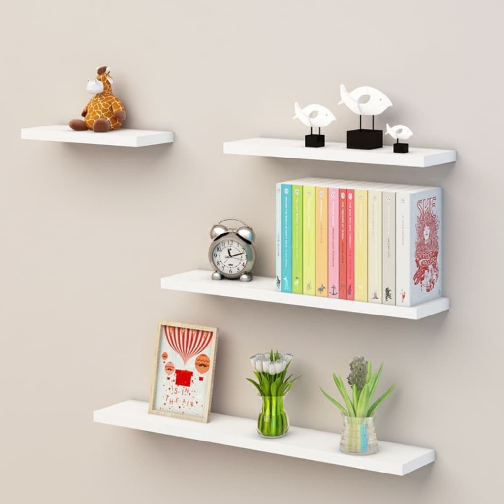 Kit 4 Prateleiras Reta 20/30/40/50 Nicho Suspenso 100% MDF Branco Suporte Para Livros