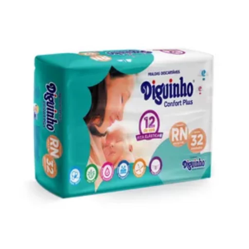 Fralda Descartável Diguinho RN 32un Recém-Nascido Proteção Conforto