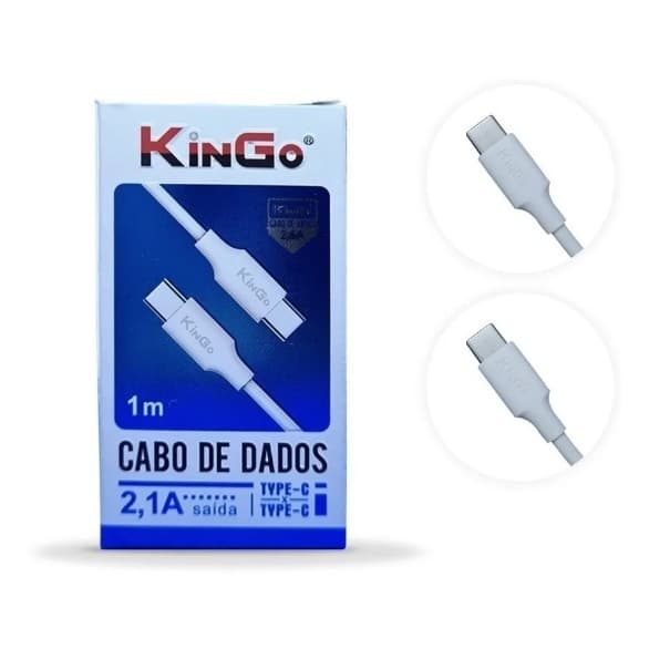 Cabo Usb Tipo C + Tipo C turbo 1m Kingo (Carga rápida) 2.1 Amperes - 1 Metro p/ Iphone 15, Samsung Xiaomi e outros
