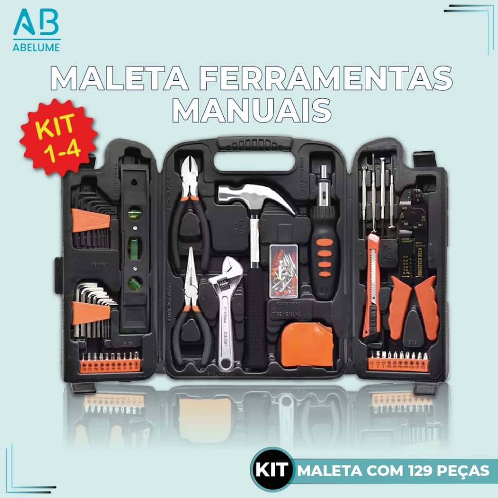 Jogo Kit de Ferramentas 129 Peças Maleta Serviços Gerais + Soquetes Chave Catraca Reversível