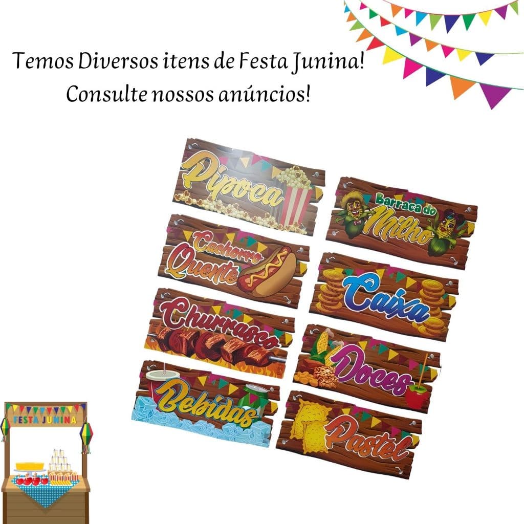 PLACAS PARA BARRACAS PLAQUINHAS BARRAQUINHAS FESTA JUNINA ARRAIA – PAPEL CARTONADO