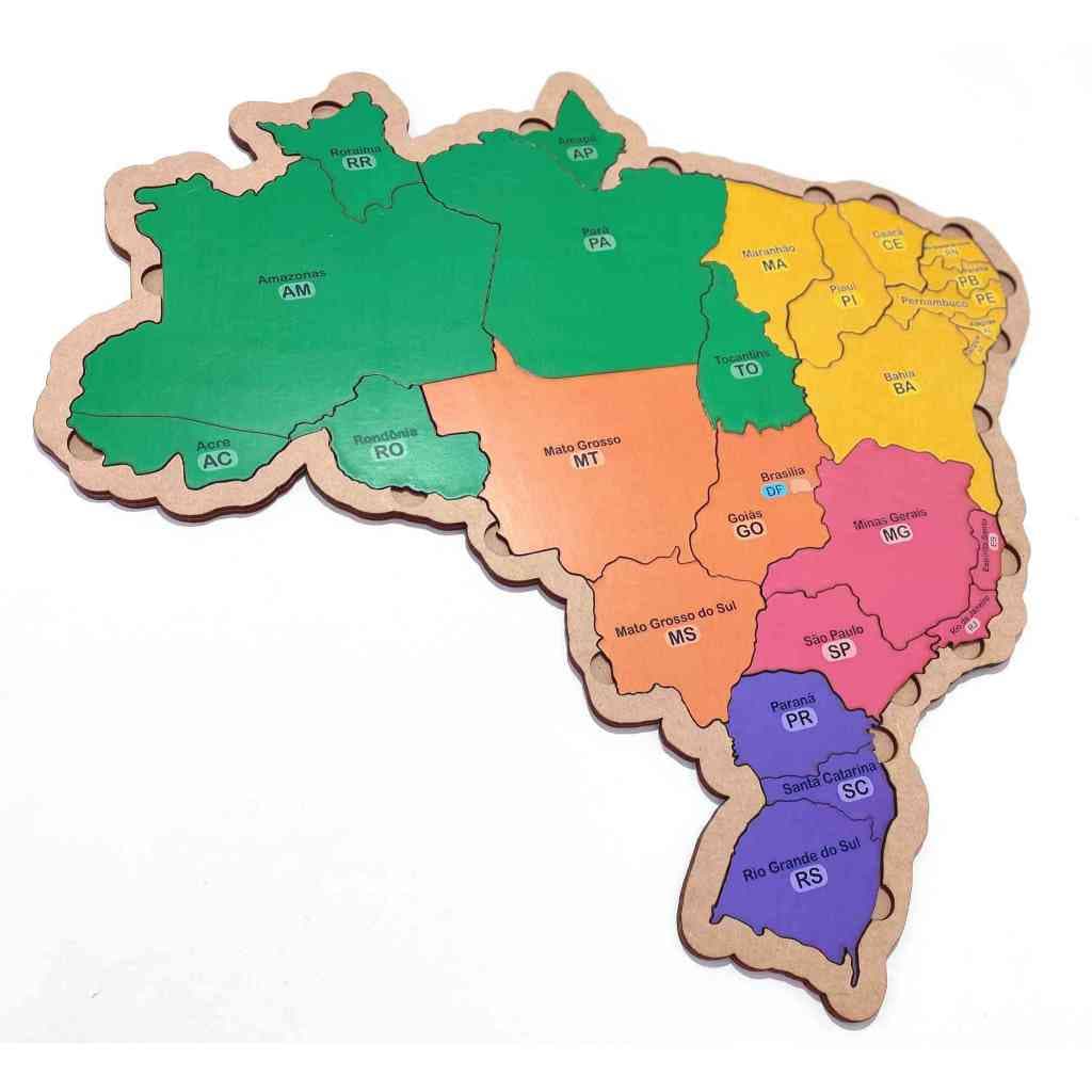 Mapa Do Brasil Educativo Pedagogico Em Madeira Encaixe Regiões E Estados