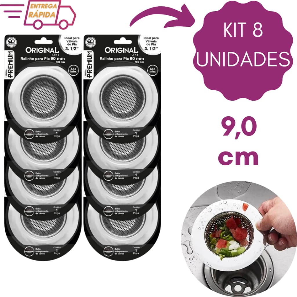 Kit 8 Ralo de Pia 9cm Pequeno Com Borda de Cozinha em Inox Atacado