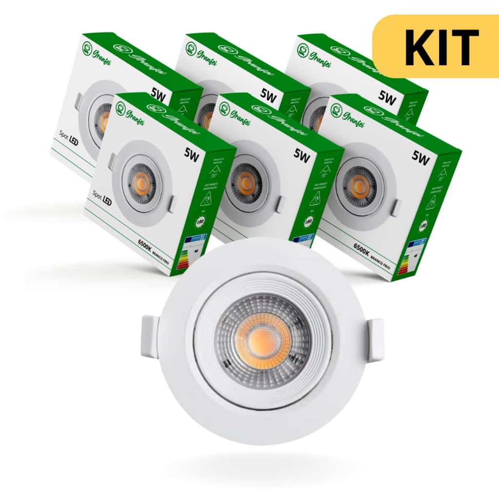 Kit Spot Led 5W Luminária Redondo Embutido Branco Frio Quente 3000k 6500k Bivolt Granfei