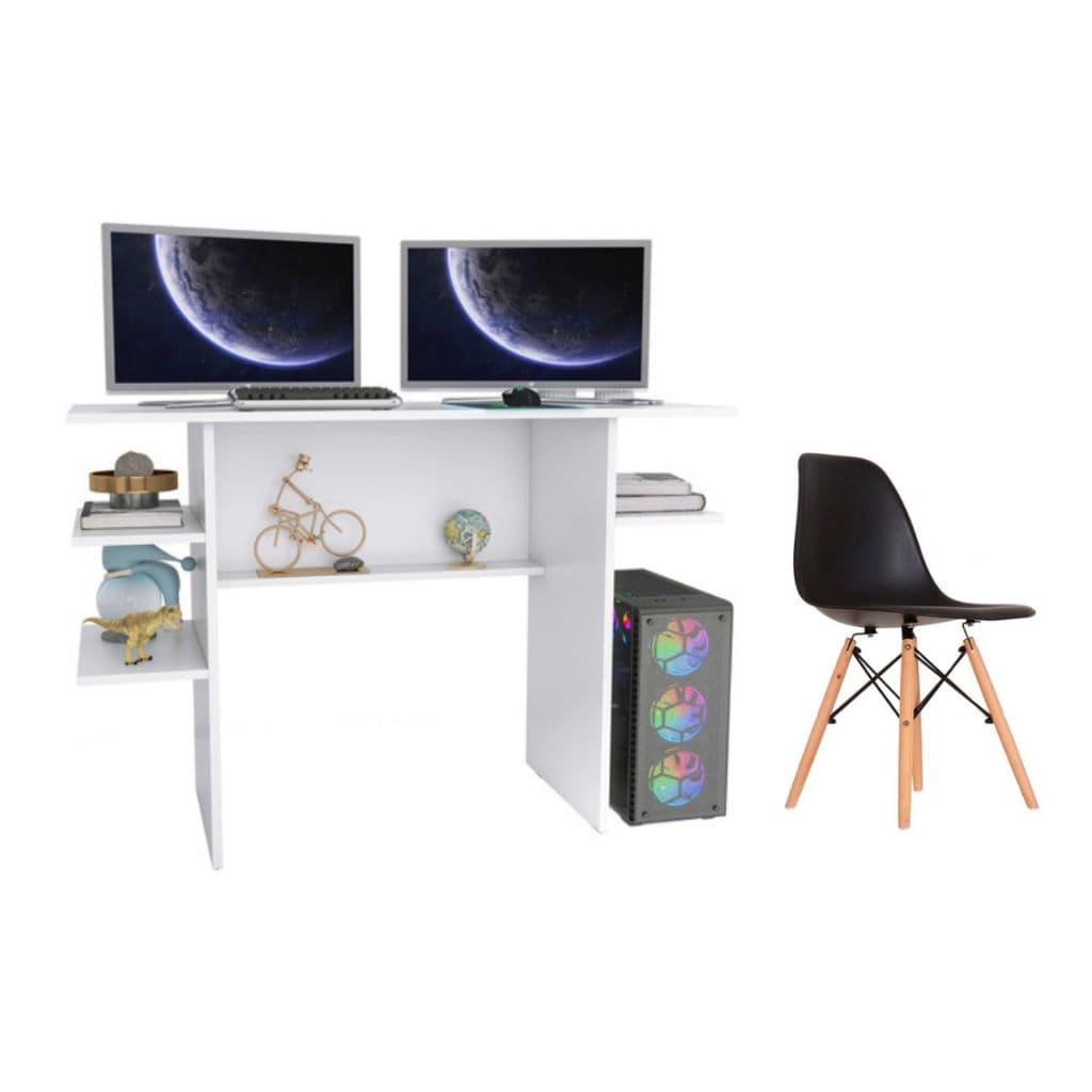 Mesa Para Computador Gamer Escrivaninha Branco + Cadeira Modelo Eiffel Eames